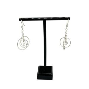 Silver Tone Geometric Circle Drop Earrings